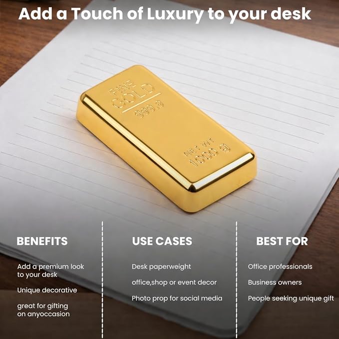 ZAHEPA Gold Bar Paperweight Pack of 1, Realistic Fake Gold Bars Desk Decor | - Image 5