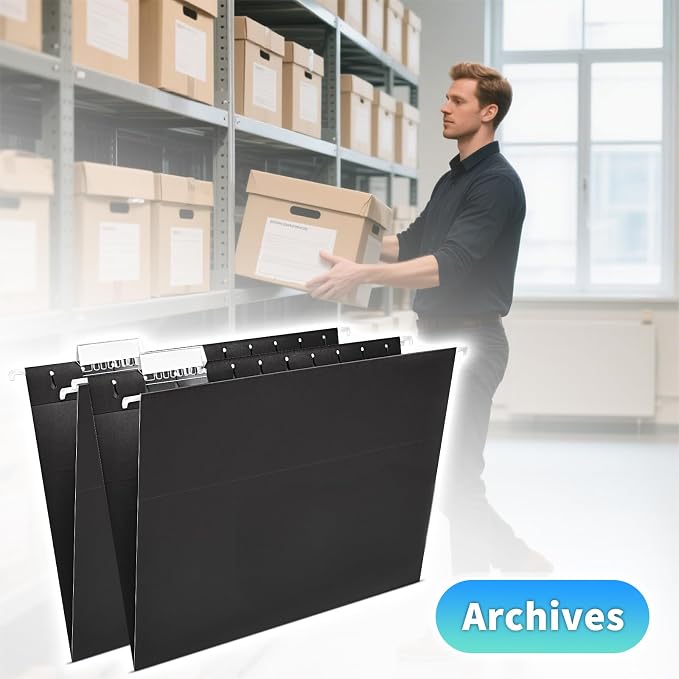 25-Pack Black Hanging File Folders, Letter Size, Includes 35 Transparent Label - Image 8