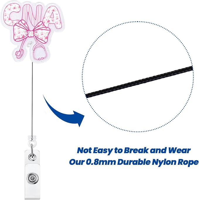 Pink Floral Bow CNA Badge Reel, Cute Retractable ID Badge Holder - Image 5