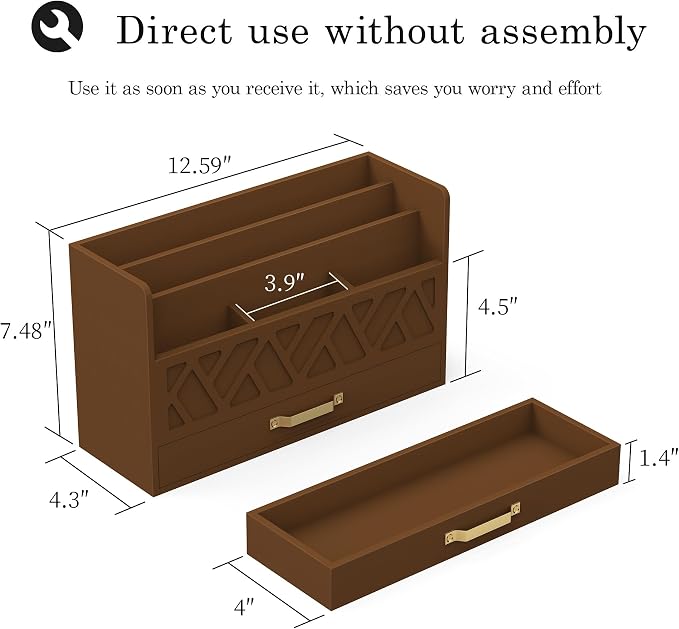 WISUCART Bamboo Mail Organizer Countertop Wood Desk Organizer Drawer Tabletop - Image 2