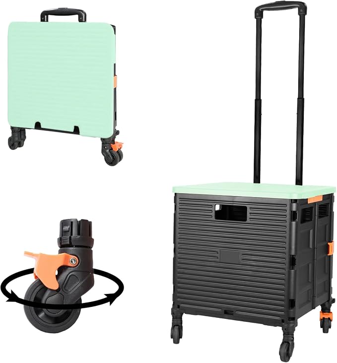 FELICON SELORSS Foldable Utility Cart Folding Portable Rolling Crate-Green | by FELICON