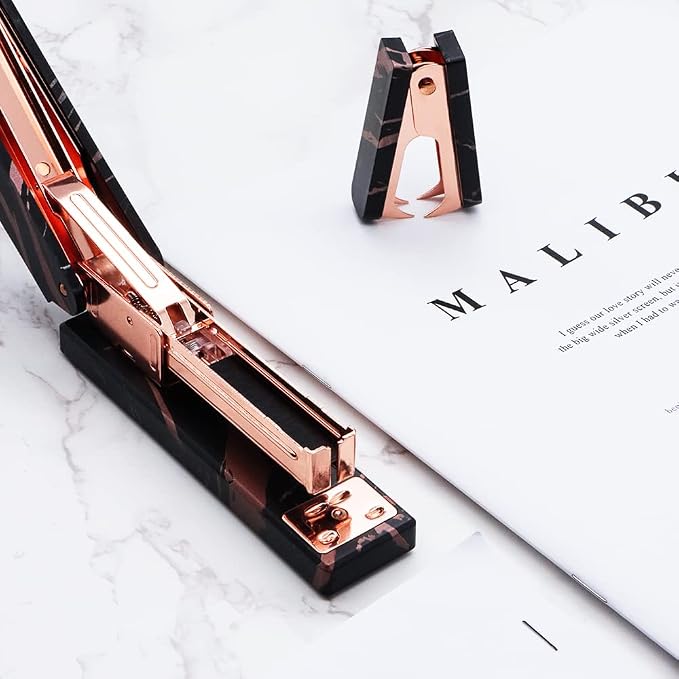 1PC Marble Black Rose Gold Staples Remover Acrylic Luxury Rose Gold Metal Body - Image 6