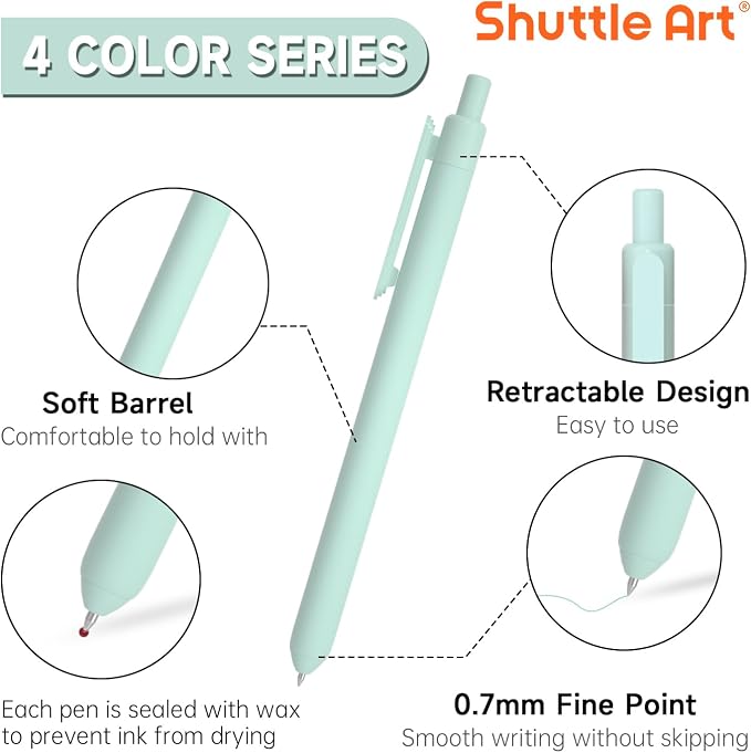Shuttle Art Colored Retractable Gel Pens, 22 Ink Colors, 6 Mild 6 Pastel 5 - Image 3