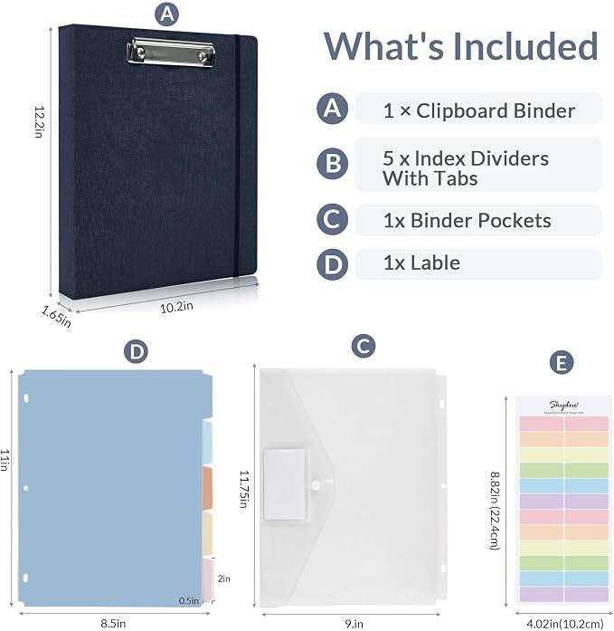 SKYDUE Clipboard Binder with Dividers, 1 Inch 3 Ring Binder with Clipboard on - Image 2