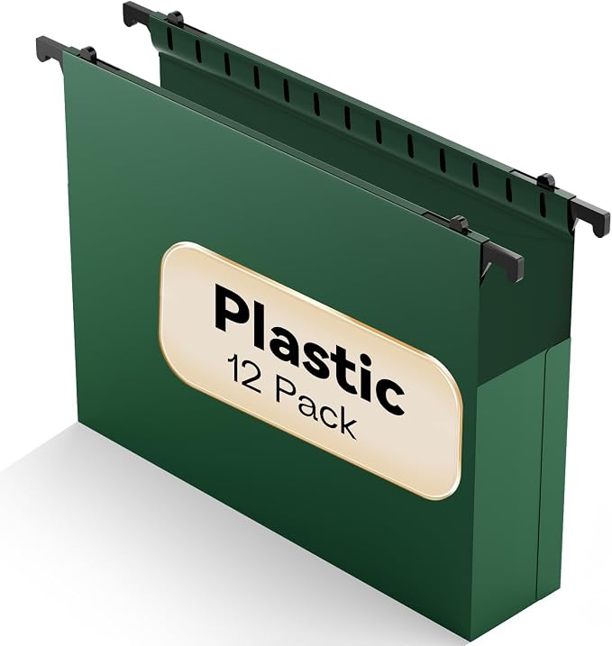 Plastic Hanging File Folders Expandable, 12 Pack Heavy Duty Hanging File Folder by NORDUN