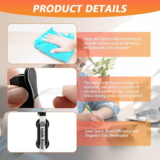 40 PCS Adhesive Pencil Holders for Desk, Flexible Pen Holder - Image 3