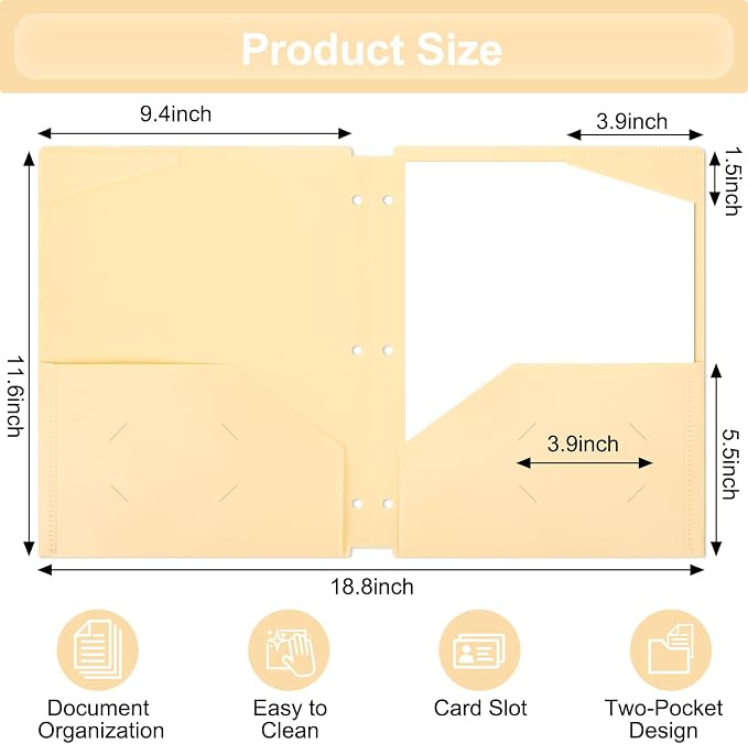 EOOUT Plastic Folders with Pockets, 3 Hole Punch Folders - Image 3