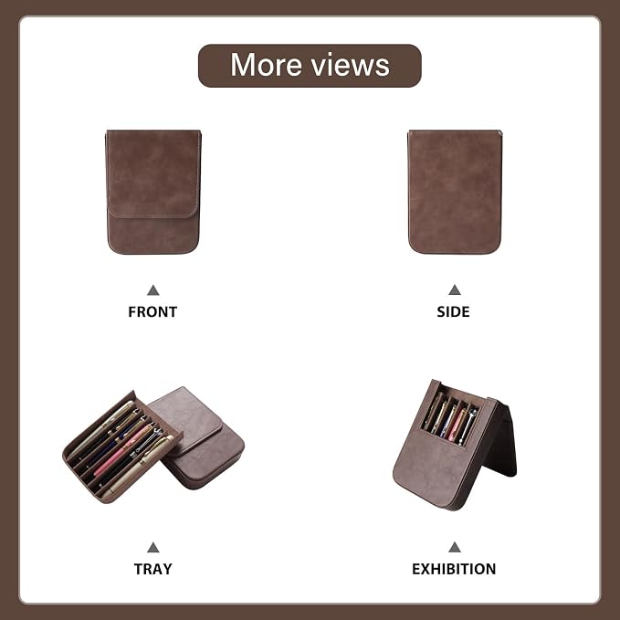 Leather 6 Fountain Pen/Pencil Tray Case, Magnetic Closure - Image 5