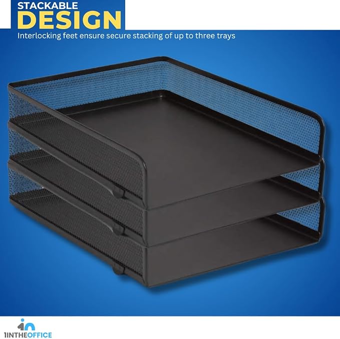 1InTheOffice Stackable Letter Tray, Matte Black Wire Mesh Front-Load Letter Tray - Image 5