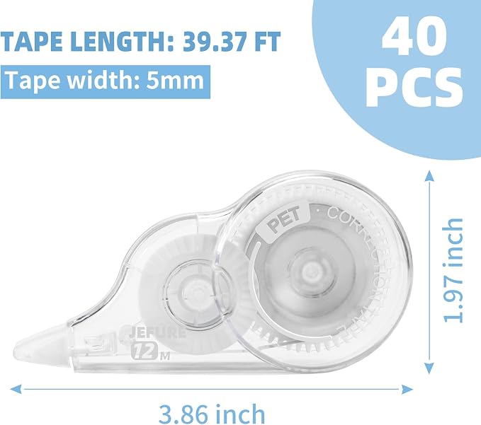 40 Pcs Correction Tape, 39.4 Ft White Wrong Out Tear-Resistant Bulk, Instant - Image 2