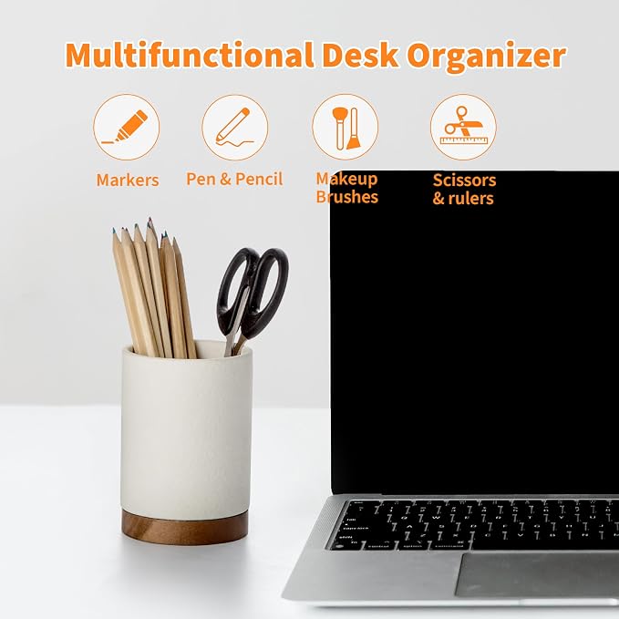 Pen Holder for Desk, Ceramic Pencil Organizer & Makeup Brush Holder, Office - Image 5