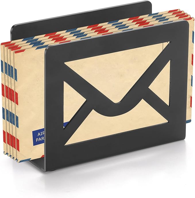 Desktop Metal Mail Holder, Modern Black Letter Organizer by appacare