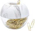 100pcs 28mm Gold Paper Clips Medium in White Marble Paper Clips Holder by MEIYITIAN