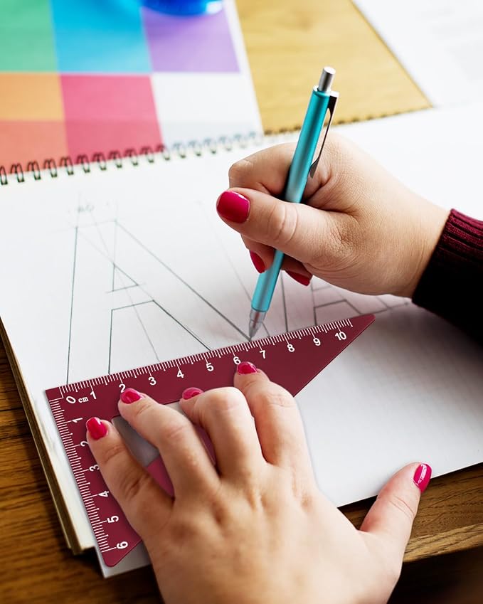 Honagu Triangular Ruler Set, 4 Pieces Aluminum Alloy Ruler, Metal Drafting Ruler - Image 3