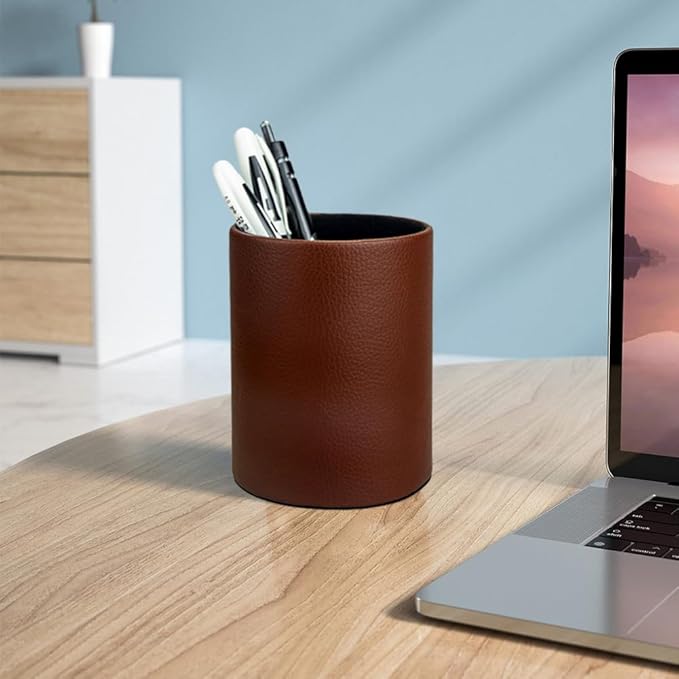 Leather Pen Holder, Desktop Elegant Pen Holder - Image 6