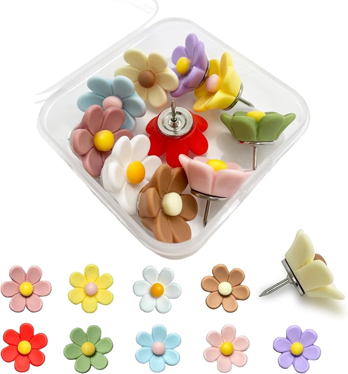 10pcs - 10 Colors Flower Push Pins Cute Thumb Tacks by Unknown