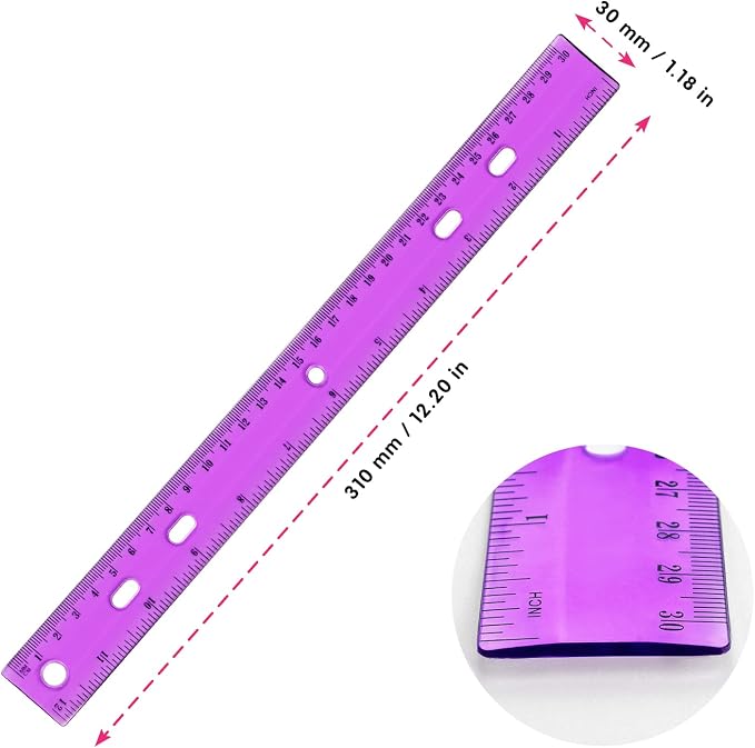 ZZTX 6 Pack Color Transparent Ruler Plastic Rulers 12 Inch, Metric Bulk Rulers - Image 3