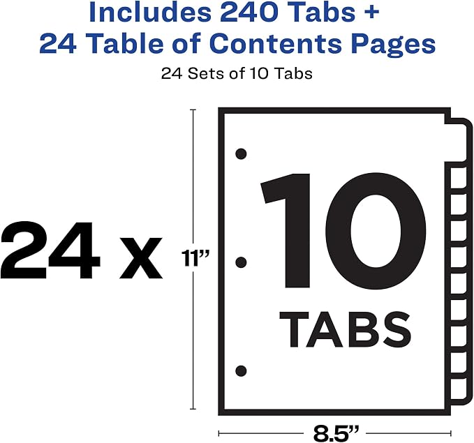 Avery 10 Tab Dividers for 3 Ring Binders, Customizable Table of Contents - Image 4