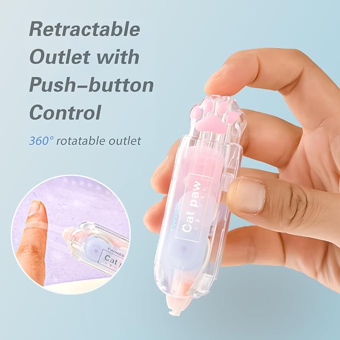 6Pcs Retractable White Correction Tape, Cute Cat Paw Correction Tape Pens - Image 4
