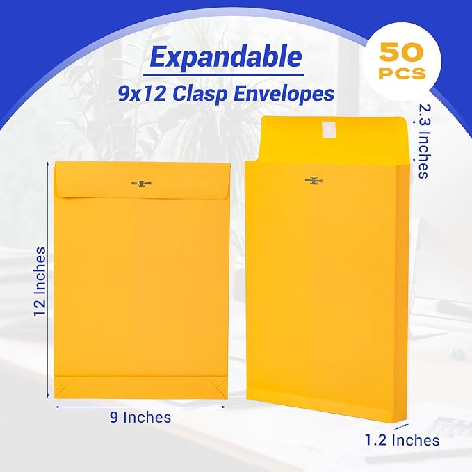 50 Pack Expandable 9x12 Manilla Envelopes - Image 2