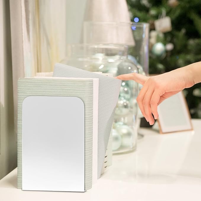 VFINE White Bookends 2 Pair, Metal Shelf Book Ends, Bookends - Image 5