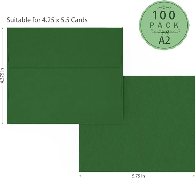 Dark Green Envelopes A2 100 Pack Self Seal, Goefun 120 GSM Printable Invitation - Image 3