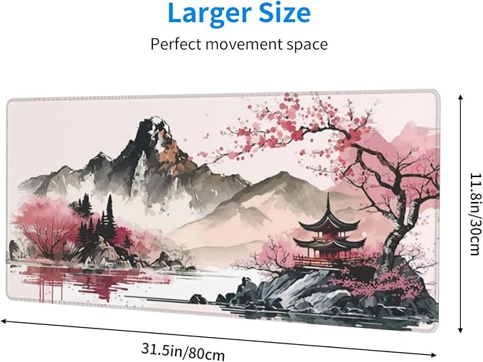 Watercolor Japanese Large Gaming Mouse Pad, Mouse Pad Gaming 31.5 x 11.8 in - Image 2