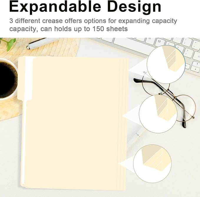 File Folder, RAZCC 100 Pack 1/3 Cut Tab File Folders Letter Size, Manila Folders - Image 5