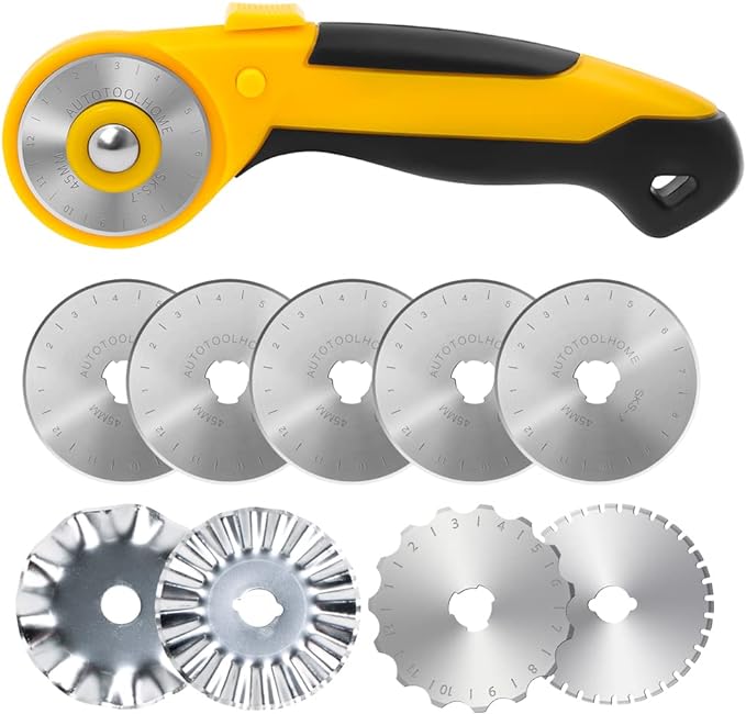 45mm Rotary Cutter with 9pcs Extra Blades Automatic Fabric Roller Cutter by AUTOTOOLHOME