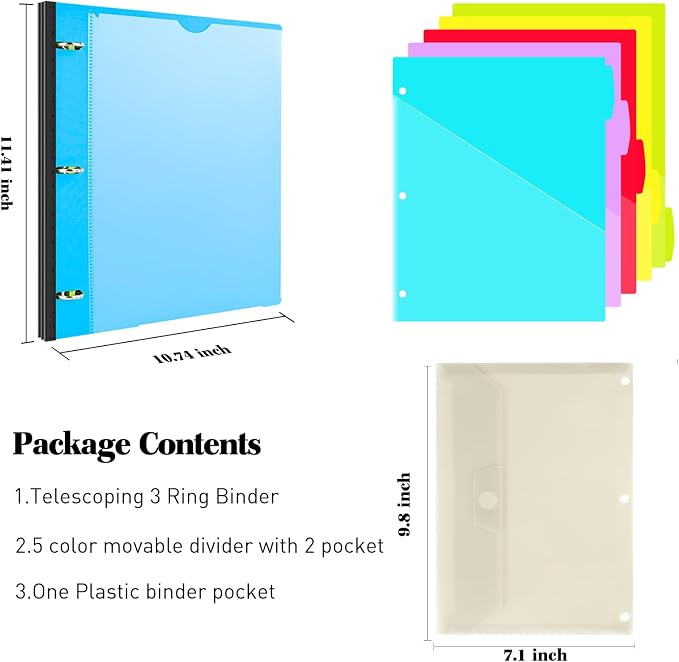 INFUN 1 Inch 3-Ring Telescoping Project Organizer Binder, 13 Pocket, - Image 2