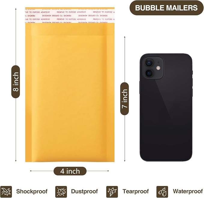 UCGOU Bubble Mailers 4x8 Inch Yellow 100 Pack Usable Size 4x7 Inch Kraft Padded - Image 2