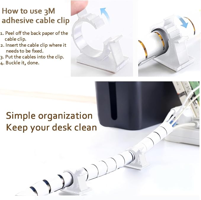 Large Cable Management White Computer Wire Sleeve Organizer Coiled Under Desk - Image 5