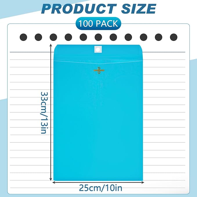 Geyee 100 Pcs Clasp Manilla Envelopes 10 x 13 Inch Gummed Colored Envelopes - Image 2