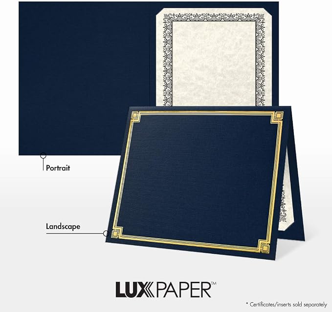 LUXPaper 9.5" x 12" Certificate Holders | Nautical Blue Linen | Embossed Gold - Image 4