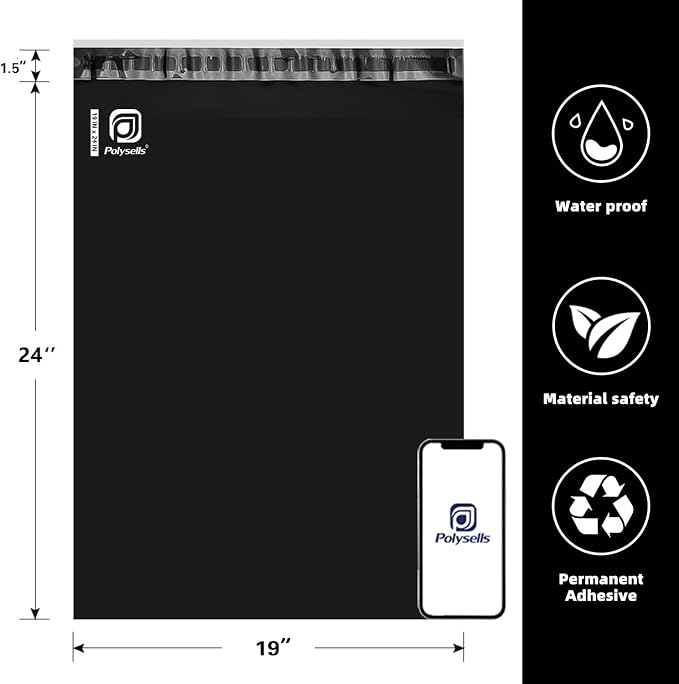 POLYSELLS 50 pcs 19x24 Inches Black Poly Mailers Shipping Envelopes, Strong - Image 2