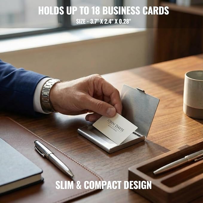 Business Card Holder, for Men and Women, Slim Minimalist Design Case, Stainless - Image 6