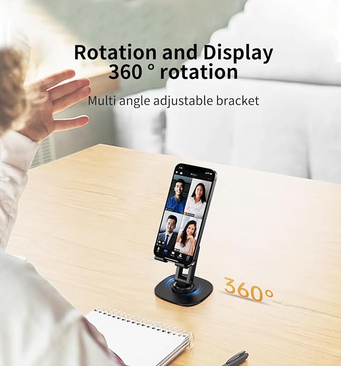 360° Rotating Cell Phone Stand for Desk, Adjustable & Foldable Phone Holder - Image 2