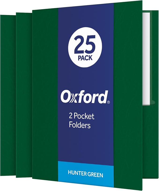 Oxford Two Pocket Folders, Textured Paper, Hunter Green, by Oxford