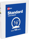 Avery Standard View 3 Ring Binder, 0.5" Round Rings, 100-Sheet Capacity by Avery