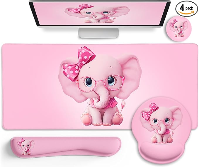 LIMKRIAN Elephant Mouse Pad Desk Mat Set, Kawaii Gaming Ergonomic Mouse Pad by LIMKRIAN