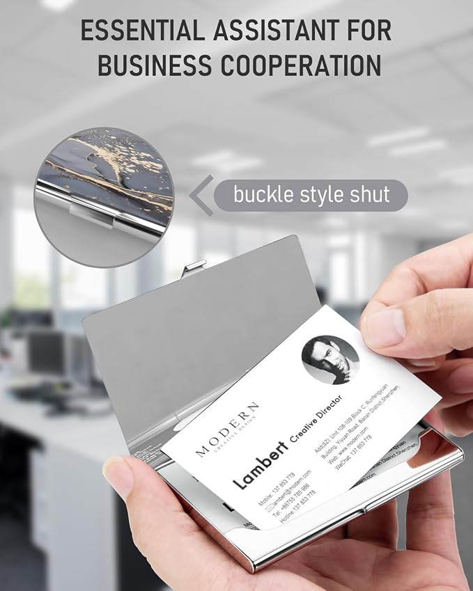 Business Card Metal Slim Organizer, Professional Stainless Steel Square Pocket - Image 5