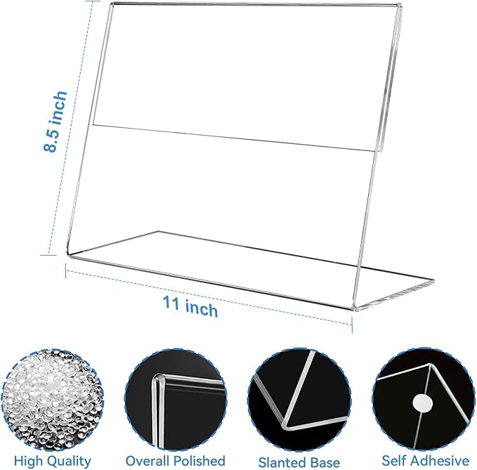 EHWINE Acrylic Sign Holder 8.5 x 11 Horizontal, 12 Pack Clear Plastic Tabletop - Image 2