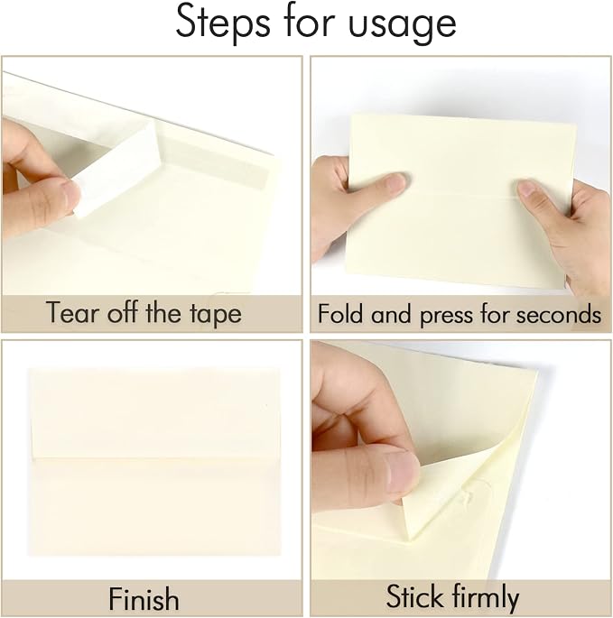 100 Pack A2 Ivory Envelopes Self Sealing Adhesive Perfect - Image 2