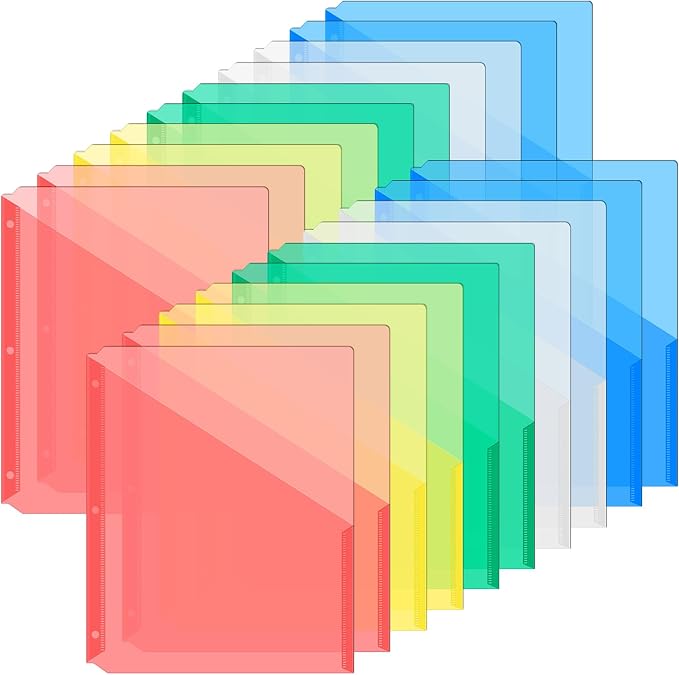 Maitys 30 Pack Binder Pockets 3 Hole Punch Clear Plastic Document Folders by Maitys