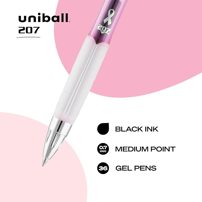 uniball 207 Pink Ribbon Retractable Gel Pens, Medium Point, 12 Pack - Image 3
