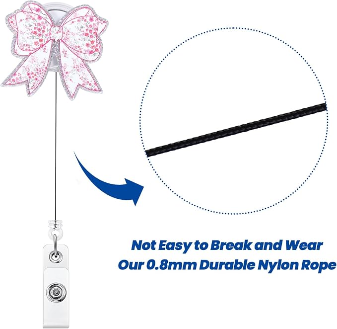 Funny Pink Floral Bow Nurse Badge Reel, Cute Retractable ID Badge Holder - Image 5