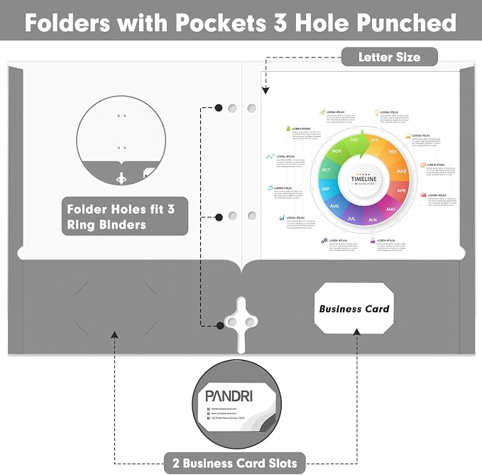 Two Pocket Portfolio Folders, PANDRI 60 Pack 3 Hole Punched 2 Pocket Folders - Image 3