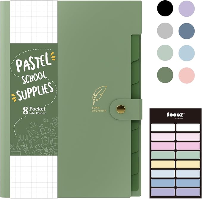 Sooez Aesthetic 8 Pocket Accordion File Organizer, Pastels Expanding File Folder by Sooez