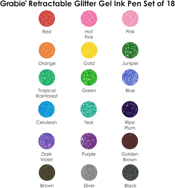 Grabie Glitter Gel Pens, 18 Colors Glitter Gel Pens Set, Retractable Sparkle - Image 5