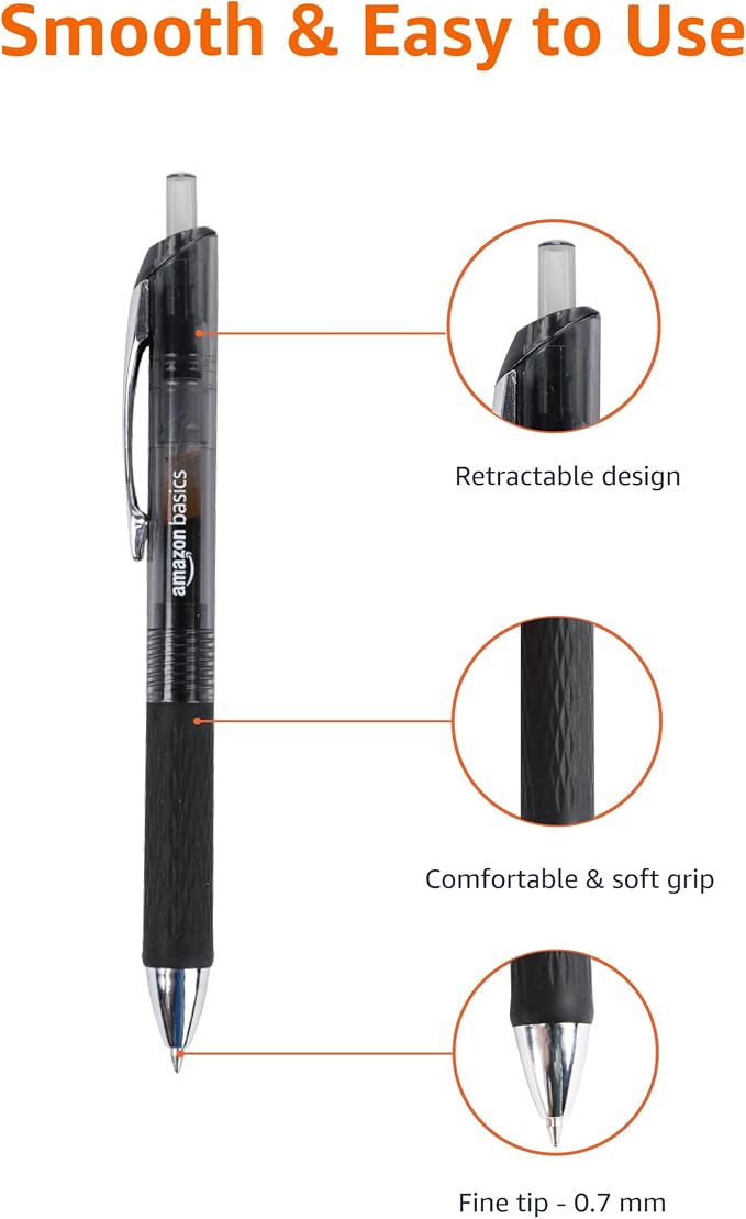 Amazon Basics Retractable Gel Pens, Fine Point 0.7mm, Smooth Writing, No Smudge - Image 4